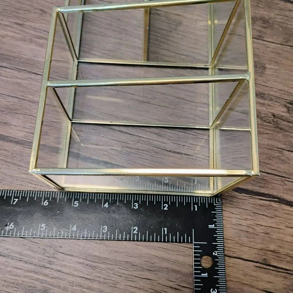 Glass & Brass Tone Vanity Organizer for Makeup, Desk, Bathroom Storage